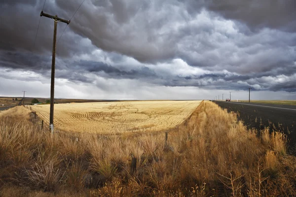 Estrada rural do solo para campos de Montana — Fotografia de Stock