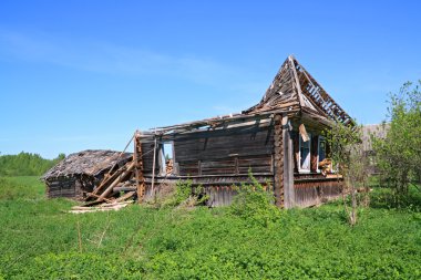 Old ruined wooden rural house clipart