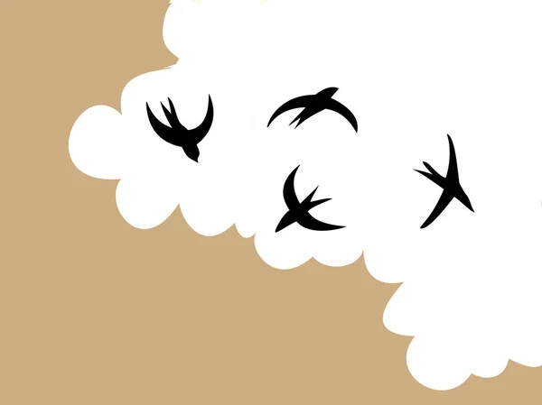 Zwaluwen in hemel op bewolkte achtergrond, vectorillustratie — Stockvector