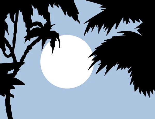 Тропический пейзаж с пальмами на переднем плане, векторная иллюстрация — стоковый вектор