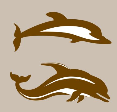 two dolphins on brown background, vector illustration clipart