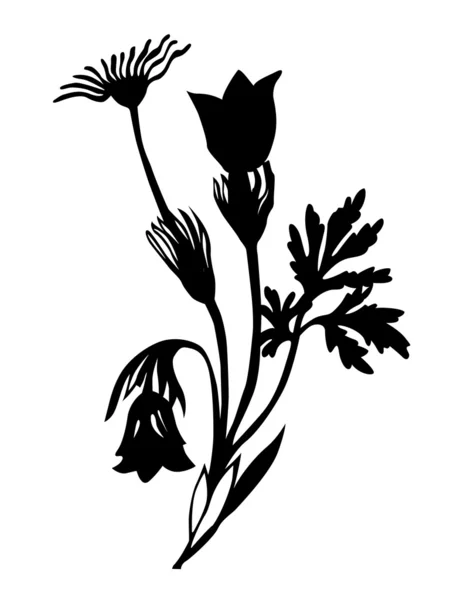 茶色の背景、ベクトル イラストにフィールドの花のシルエット — ストックベクタ