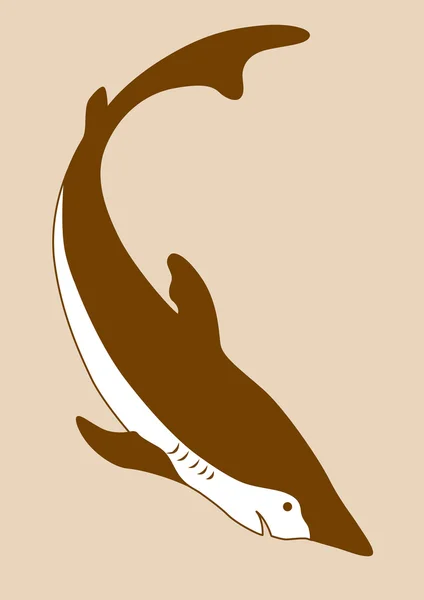 Silhueta de tubarão sobre fundo amarelo, ilustração vetorial — Vetor de Stock