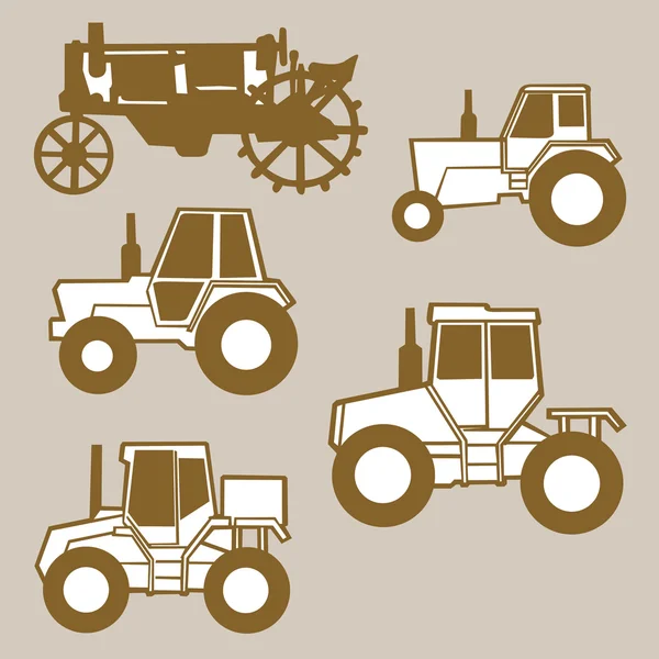 Tractor silhouette on brown background, vector illustration — Stock Vector