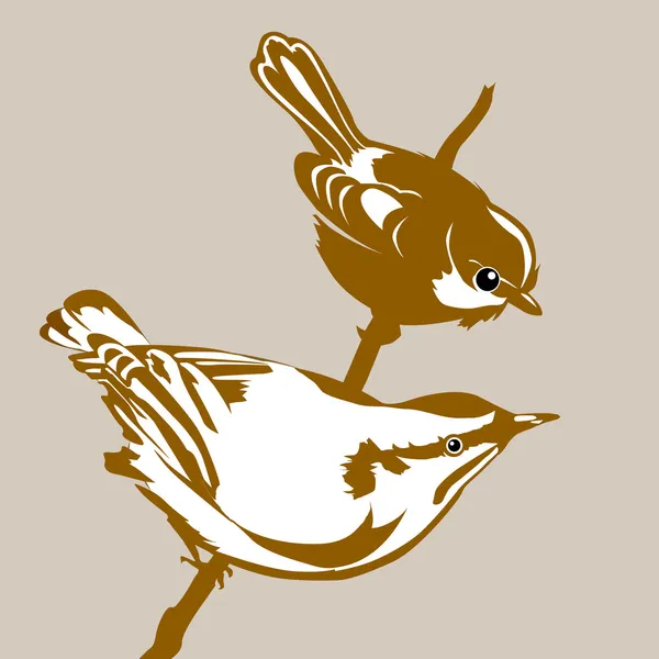 Silhouette uccelli su sfondo marrone, illustrazione vettoriale — Vettoriale Stock