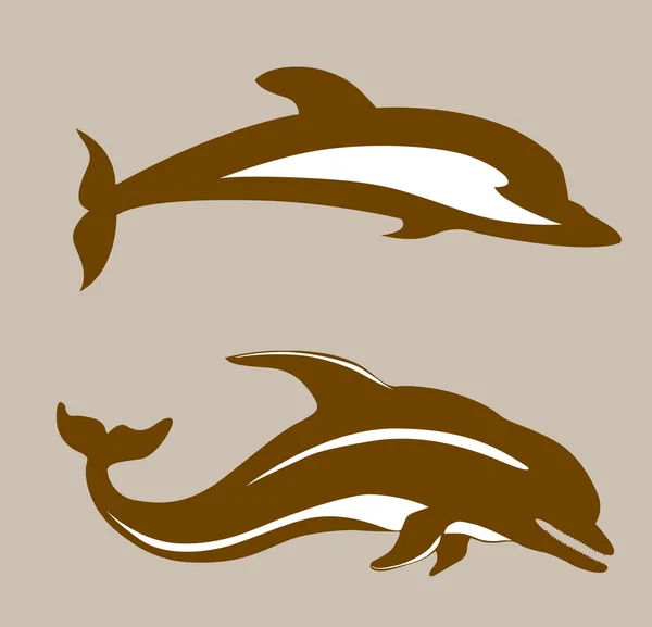 Deux dauphins sur fond brun, illustration vectorielle — Image vectorielle