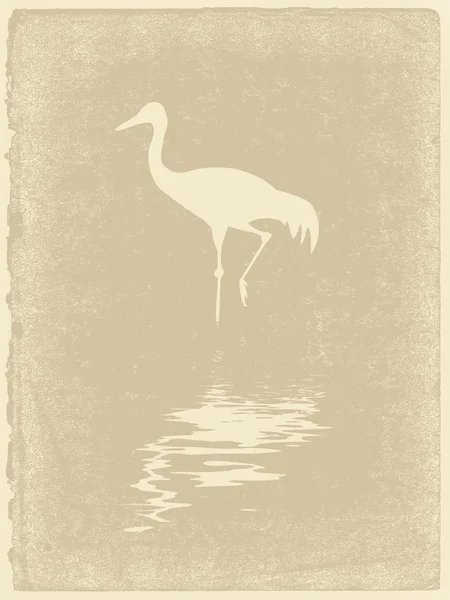 stock vector crane silhouette on old paper