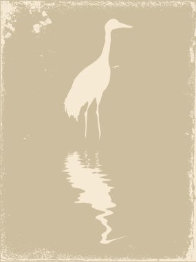 Crane silhouette on old paper, vector illustration clipart