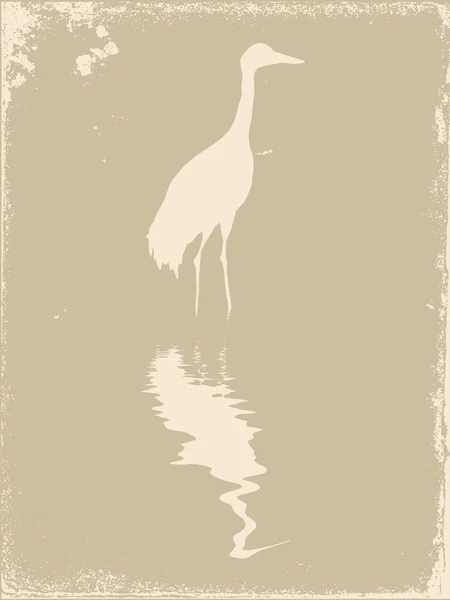 Crane silhouette on old paper, vector illustration — Stock Vector