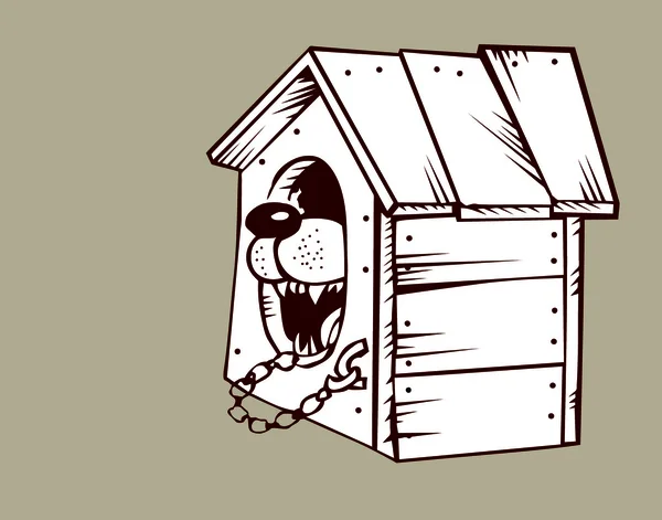 茶色の背景、ベクトル イラストに犬小屋で犬 — ストックベクタ