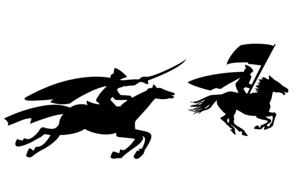 Due cavalieri silhouette su sfondo bianco, illustrazione vettoriale — Vettoriale Stock