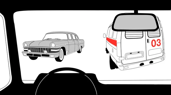 Silueta de salón de coches sobre fondo blanco, ilustración vectorial — Vector de stock