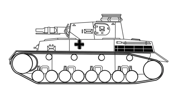 Silueta del tanque sobre fondo blanco, ilustración del vector — Vector de stock