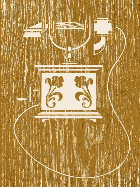 Старинный телефон на деревянном фоне, векторная иллюстрация — стоковый вектор