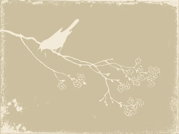 Bird silhouette on old paper, vector illustration — Stock Vector
