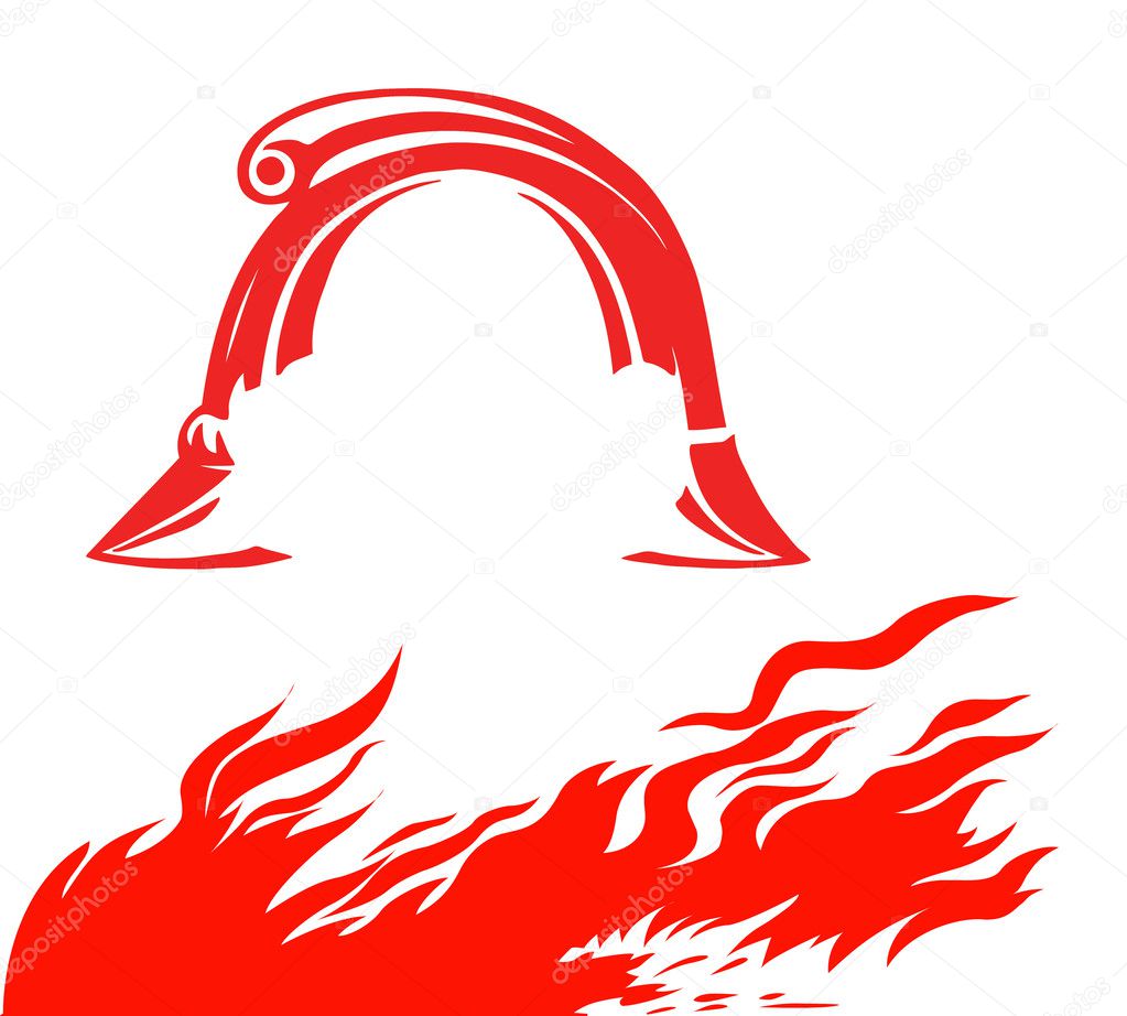 fire and fireman helmet on white background, vector illustration