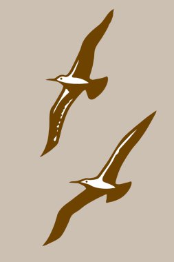 flying birds silhouette on brown background, vector illustration clipart