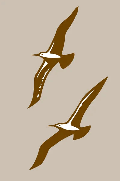 Silueta de aves voladoras sobre fondo marrón, ilustración vectorial — Vector de stock