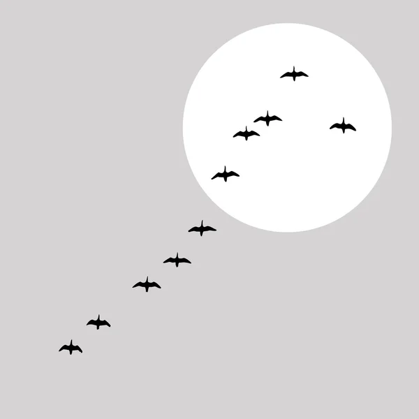 Güneş arka plan, vektör çizim üzerinde uçan ördek siluet — Stok Vektör