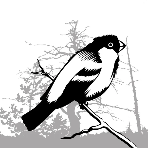Vogel silhouet op hout achtergrond, vectorillustratie — Stockvector