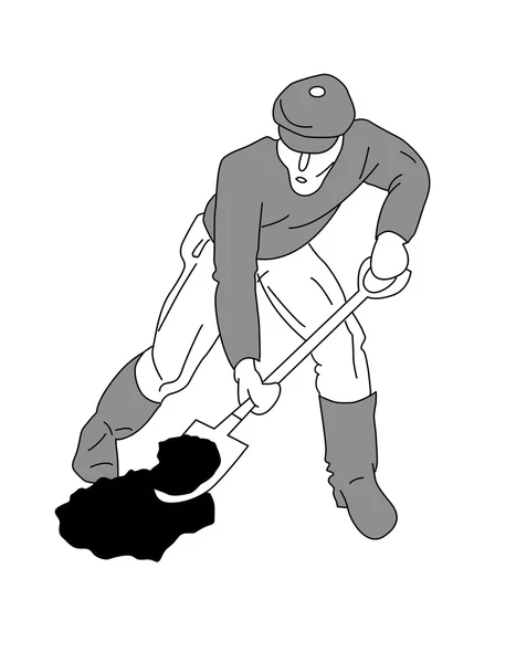 Людина з лопатою на білому тлі, Векторні ілюстрації — стоковий вектор