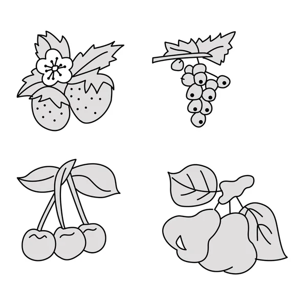 Ягоды и фрукты на белом фоне, векторная иллюстрация — стоковый вектор