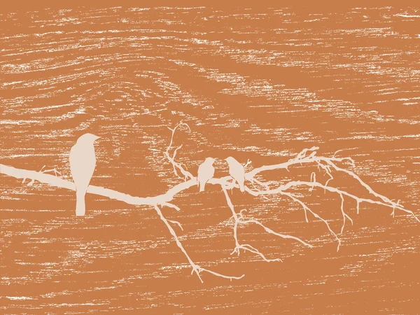 Birds silhouette on wood background, vector illustration — Stock Vector
