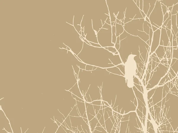Ворона на дереве на коричневом фоне, векторная иллюстрация — стоковый вектор