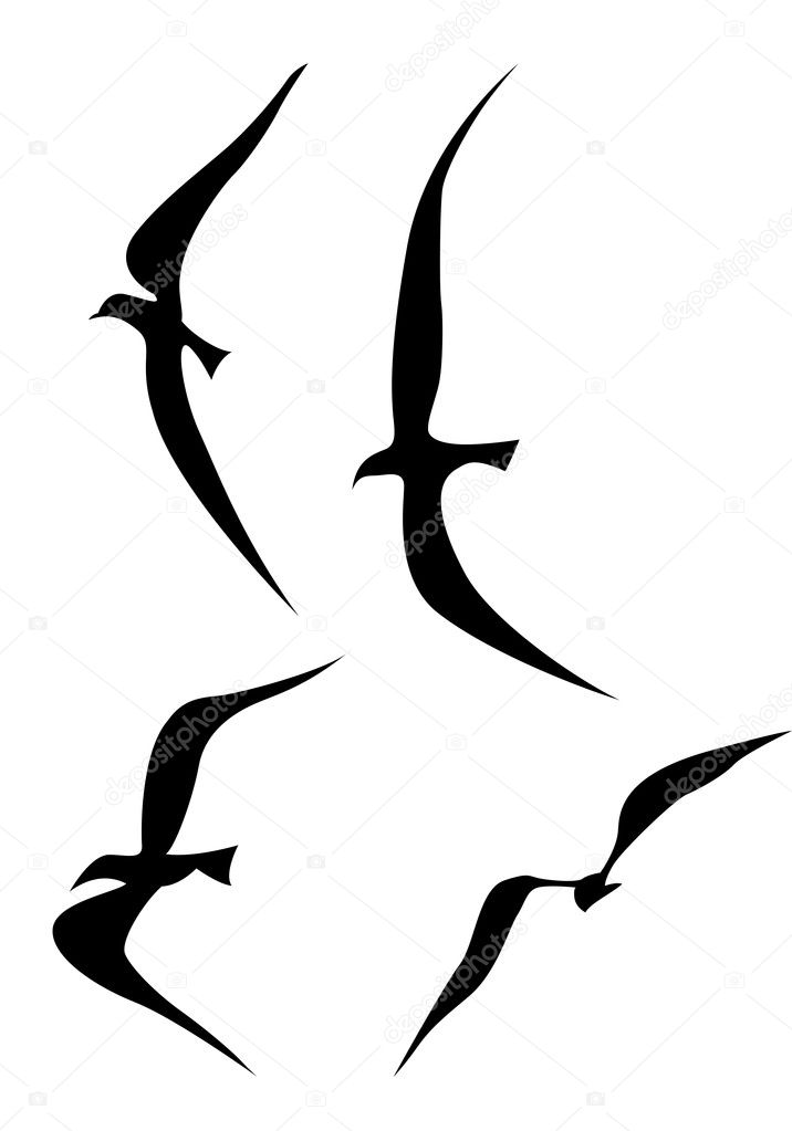 flying birds silhouette on white background, vector illustration