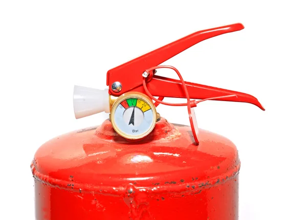 Roter Feuerlöscher auf weißem Hintergrund — Stockfoto