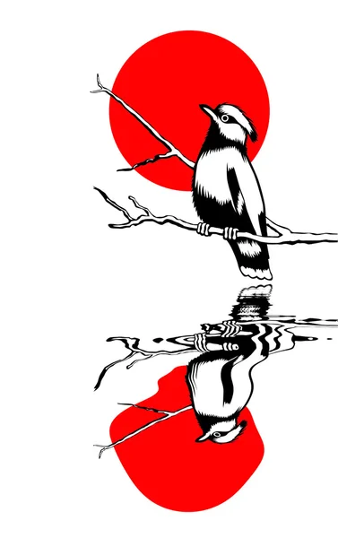 Ptak na gałęzi sylwetka na słoneczny tło wektor illustrati — Wektor stockowy