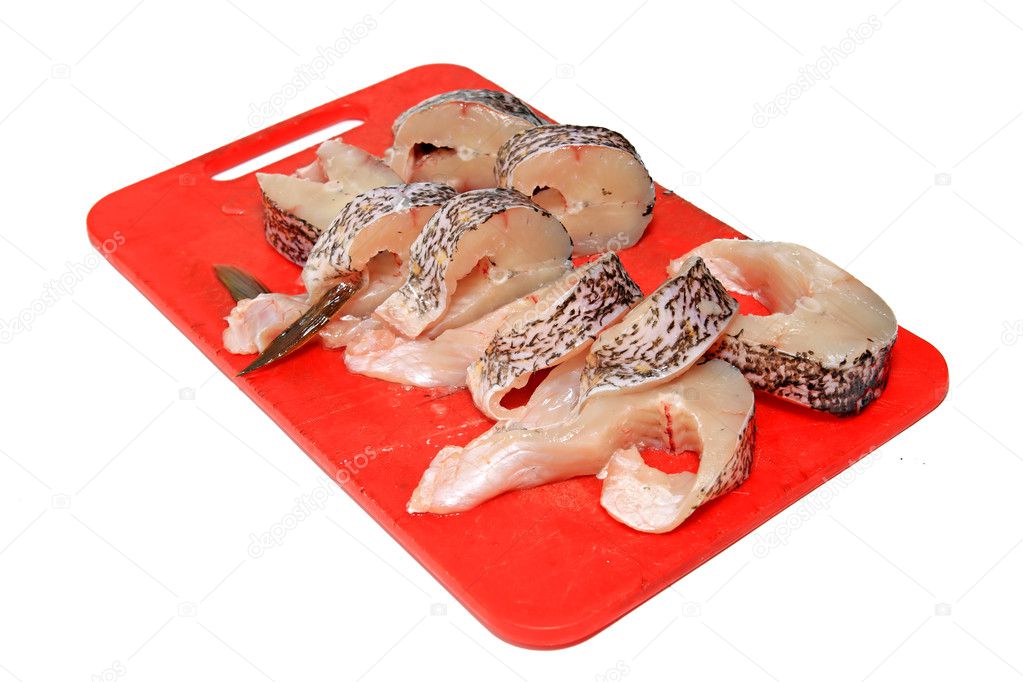 Cut fish on white background