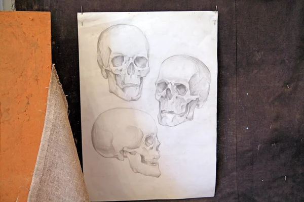 Grunge 背景上绘制的头骨 — 图库照片