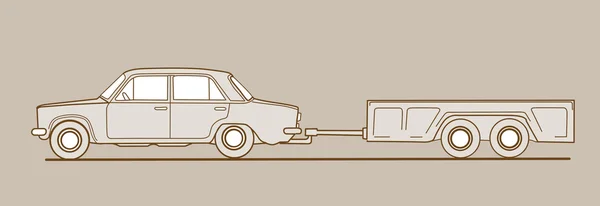 Auto mit Anhänger auf braunem Hintergrund, Vektor-Illustration — Stockvektor