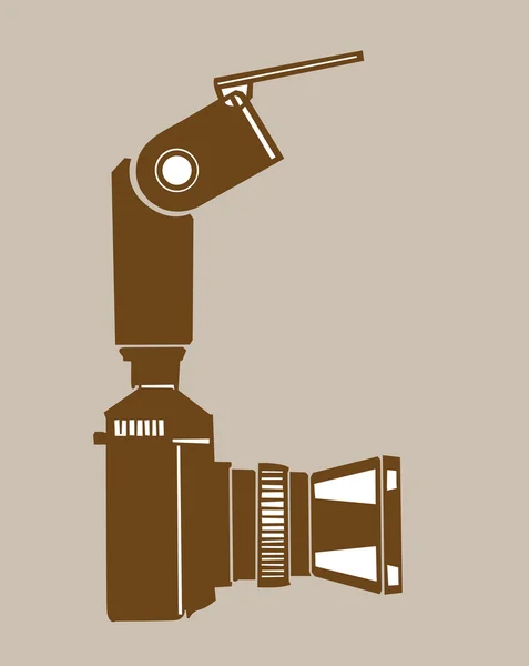 Silueta de la cámara sobre fondo marrón, ilustración vectorial — Archivo Imágenes Vectoriales