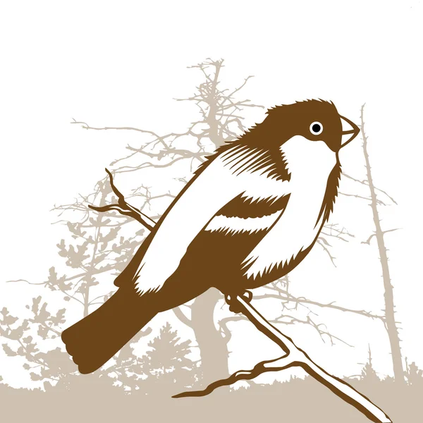 Kuş siluet vektör çizim ahşap arka plan üzerinde — Stok Vektör