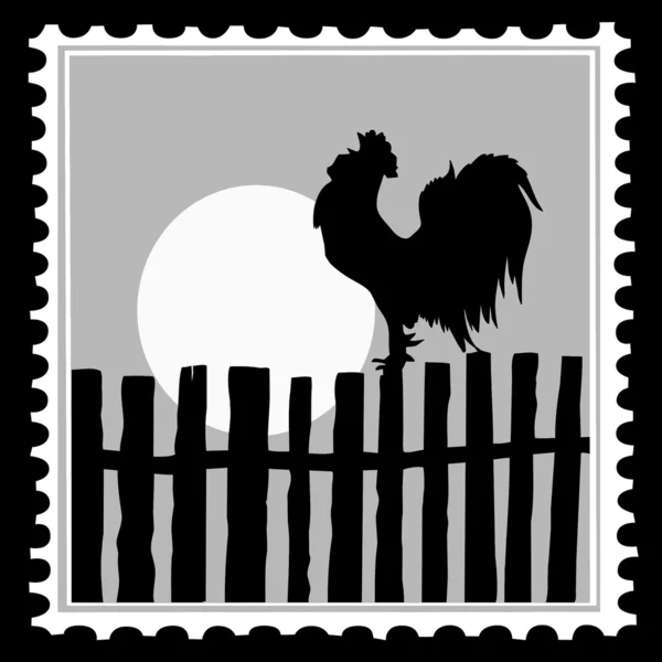 stock vector silhouette of the cock on postage stamps, vector illustration