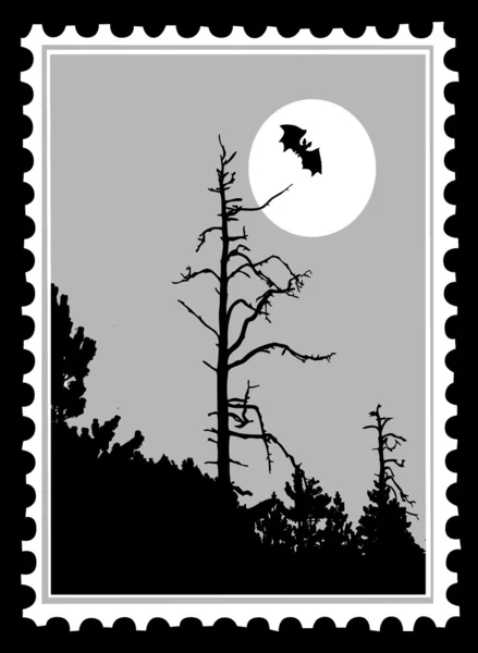 Silhouette zum Fledermausfledermaus auf Briefmarken, Vektorillustration — Stockvektor
