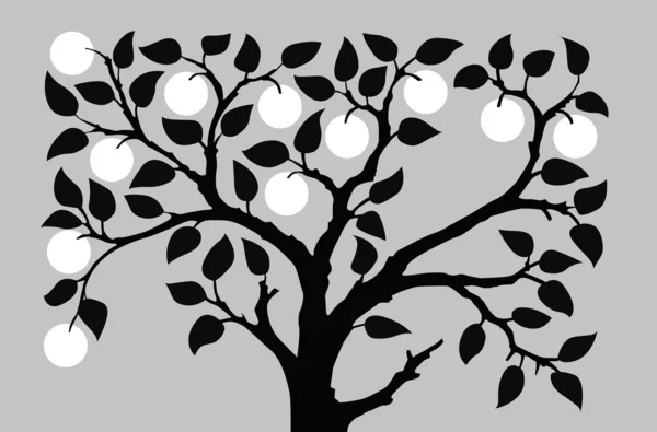 灰色の背景、ベクトル イラスト aple ツリーをシルエット — ストックベクタ