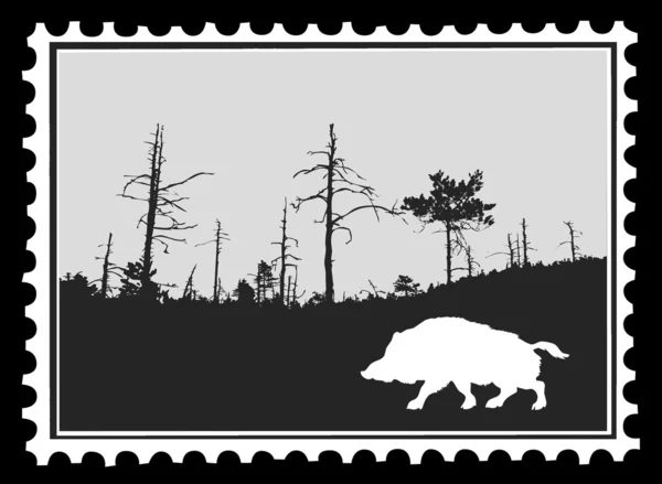 Silhouette sanglier sur timbres-poste, illustration vectorielle — Image vectorielle