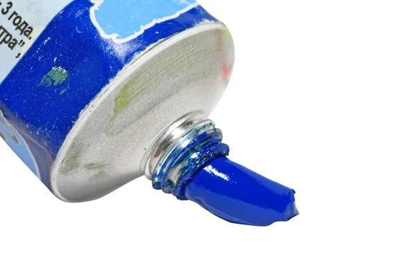 Blue oil paint on white background — Stock Photo, Image