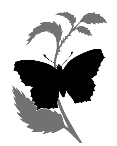 Motýl silueta na bílém pozadí, vektorové ilustrace — Stockový vektor