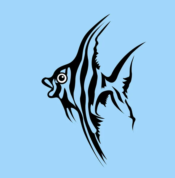 青色の背景、ベクター グラフィックに魚のシルエット — ストックベクタ