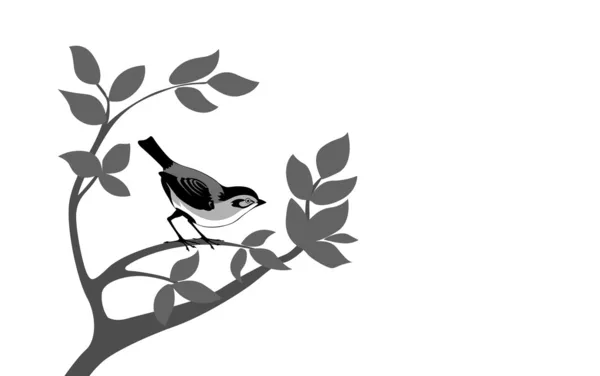 Bird silhouette on wood branch, vector illustration — Stock Vector