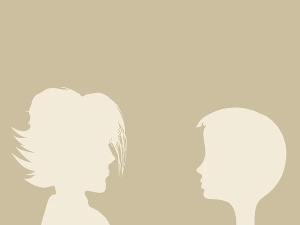 Två huvuden siluett på brun bakgrund, vektor illustration — Stock vektor