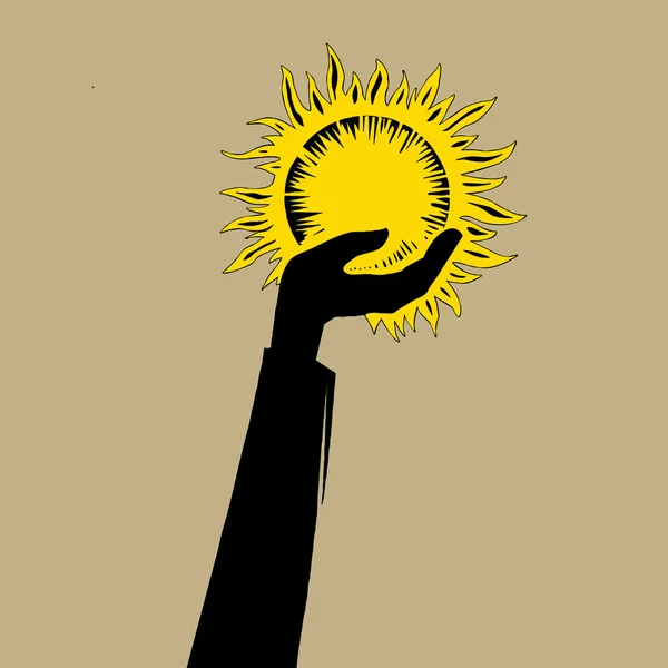 Sole in mano su sfondo marrone, illustrazione vettoriale — Vettoriale Stock