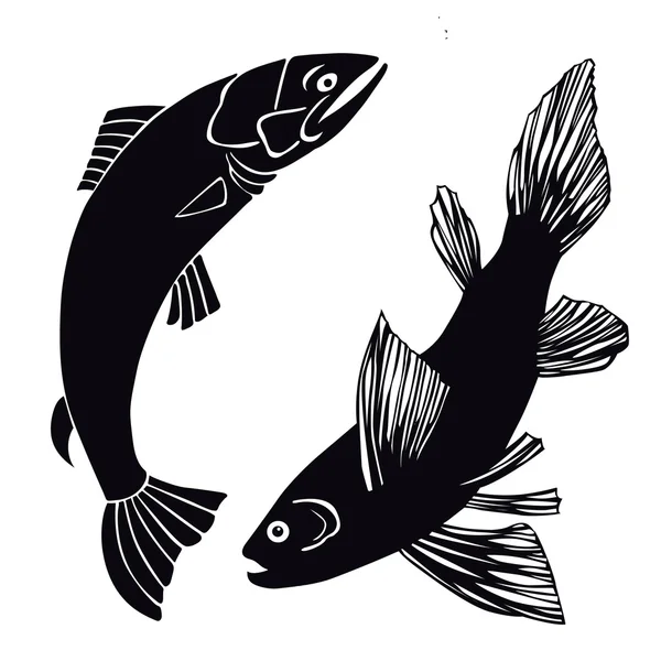 Conjunto de peces sobre fondo blanco, ilustración vectorial — Vector de stock