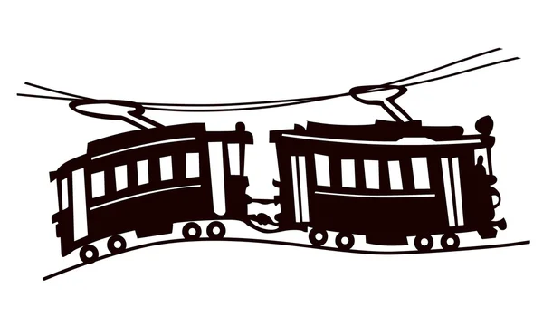 Silhouette del tram su sfondo bianco, illustrazione vettoriale — Vettoriale Stock