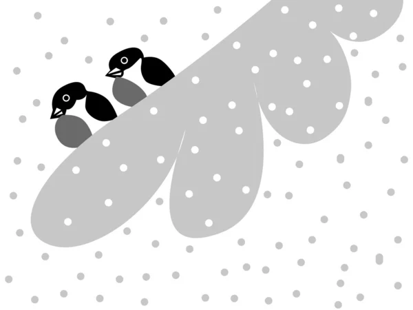 Two bullfinches on snow branch, vector illustration — Stock Vector
