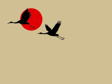two cranes on brown background clipart